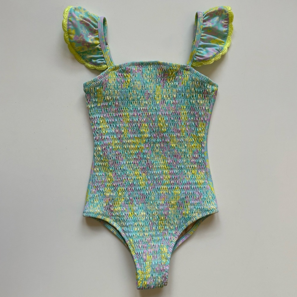 Shade Critters Girls Crochet Floral Smocked One-Piece Swimsuit - Size 6